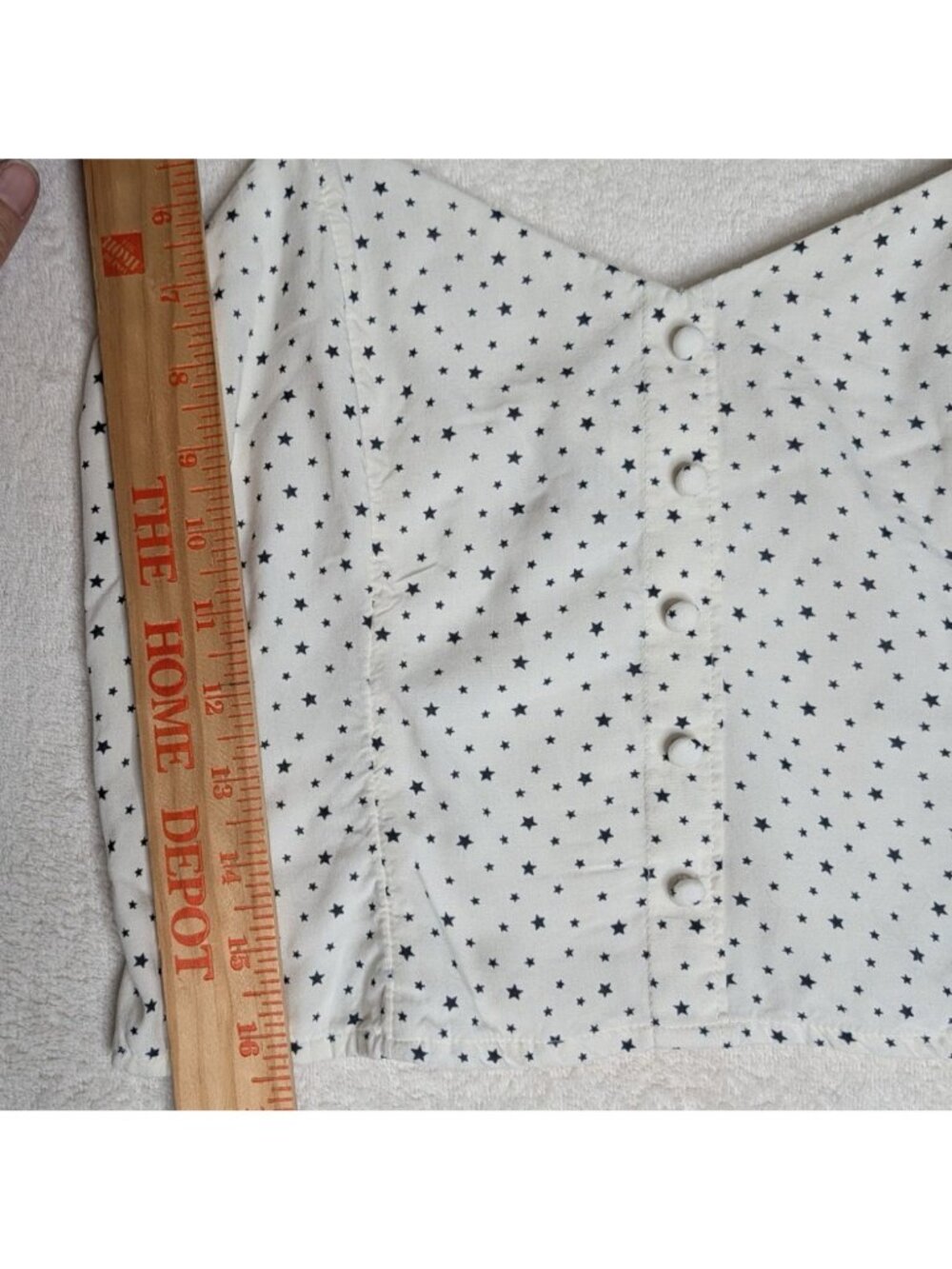 Abercrombie & Fitch Star Print Smocked Crop Top Size M White W/ Blue Stars Butto - Picture 7 of 11